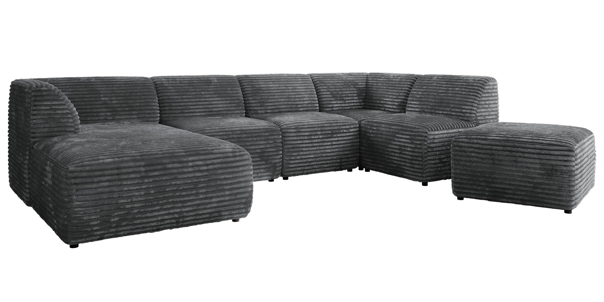 WOHNLANDSCHAFT MODARO U 6M - Dunkelgrau Cord - Links - Dunkelgrau/Schwarz, Textil (180/78/345cm) - MKS