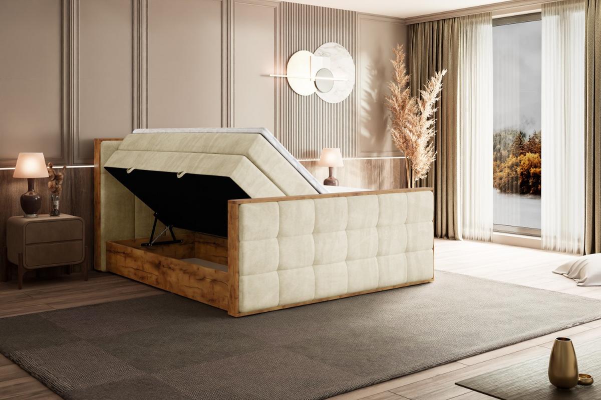 BOXSPRINGBETT mit Matratze H3|H4 und Lattenrost - LOLLI7-Z KING-200x200 - Beige Monolith - Beige, Holzwerkstoff (200/200cm) - ALTDECOR