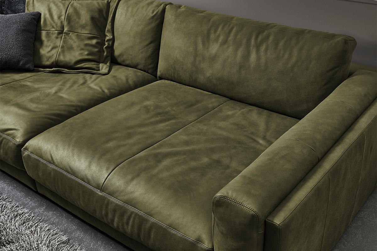 BIG SOFA RAINA Grün Leder - Schwarz/Olivgrün, Leder/Kunststoff (254/85/150cm) - KAWOLA