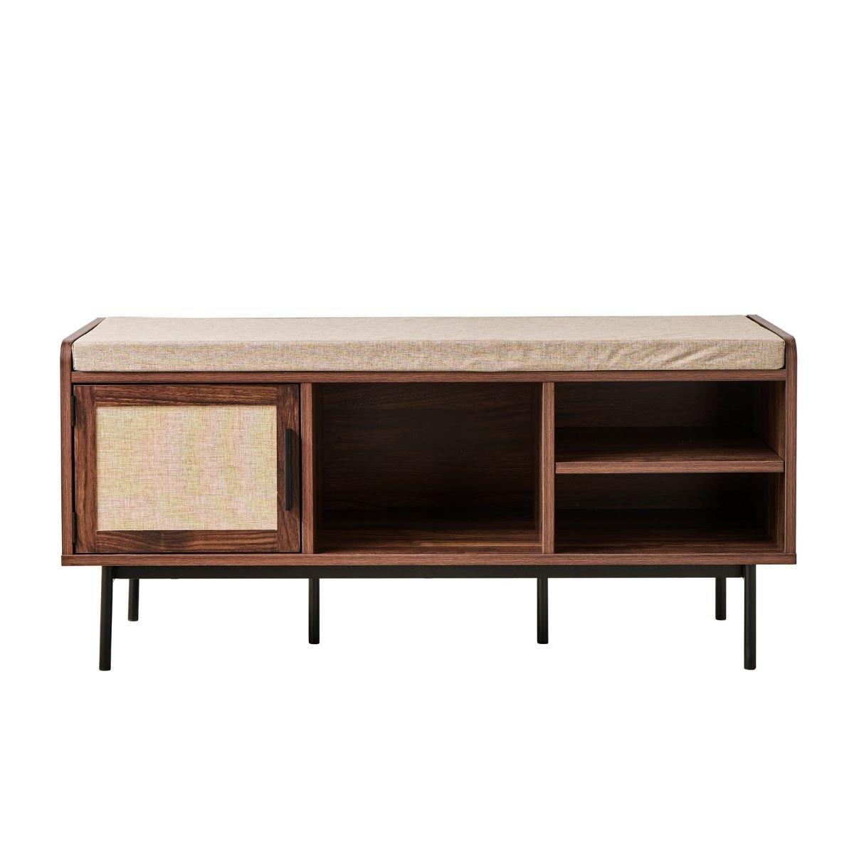 SCHUHBANK Nussbaumdekor 3 Fächer 1 Tür - jetson 100/35/45,5 cm - Nussbaumfarben, Holzwerkstoff (35/45.5/100cm) - Calicosy