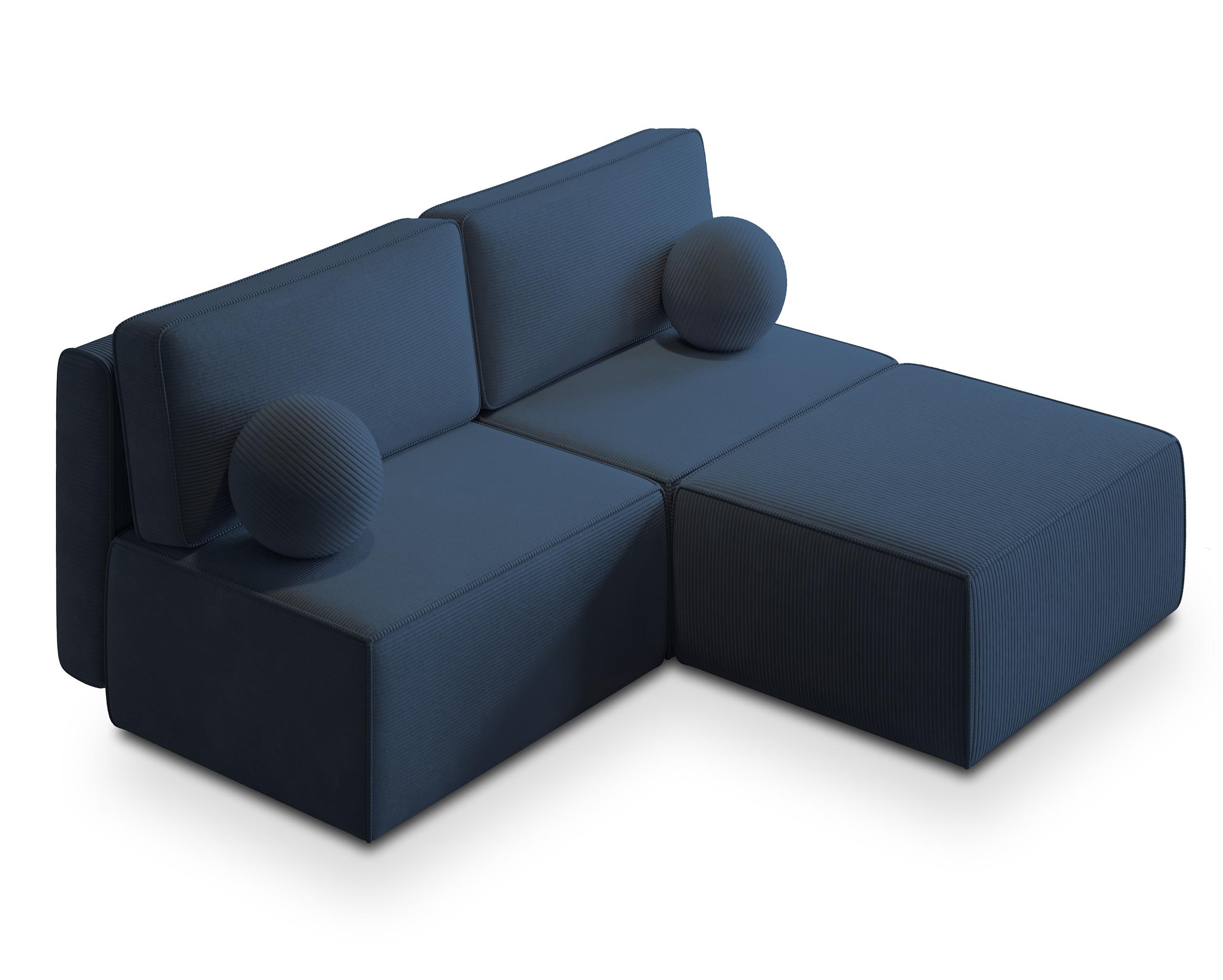 ECKSOFA VARNA P Blau Kordstoff mit Schlaffunktion - Blau/Grau, Holz/Kunststoff (196/158cm) - MASSENO