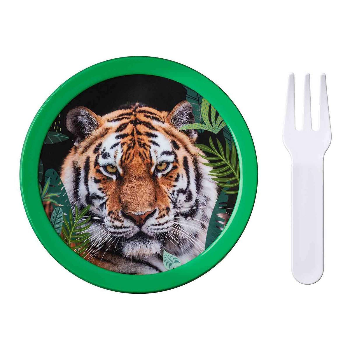 FRUCHTBOX MIT GABEL Campus Wild Tiger 300 ml - Dunkelgrün/Multicolor, Kunststoff (6.7/10.4/6.7cm) - Mepal