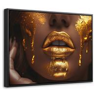 LEINWAND Bilder mit Rahmen - Frau - Gold - Luxus - Porträt - 40x30 - Goldfarben, Textil (40/30cm) - MuchoWow