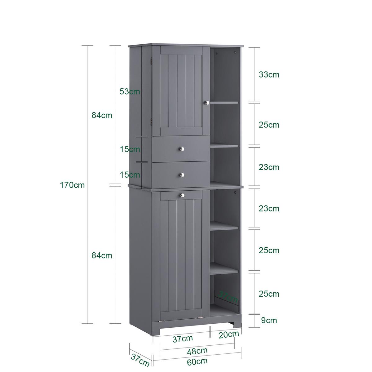 HOCHSCHRANK mit Wäschesack Grau - Grau, Holzwerkstoff (60/170/37cm) - SoBuy