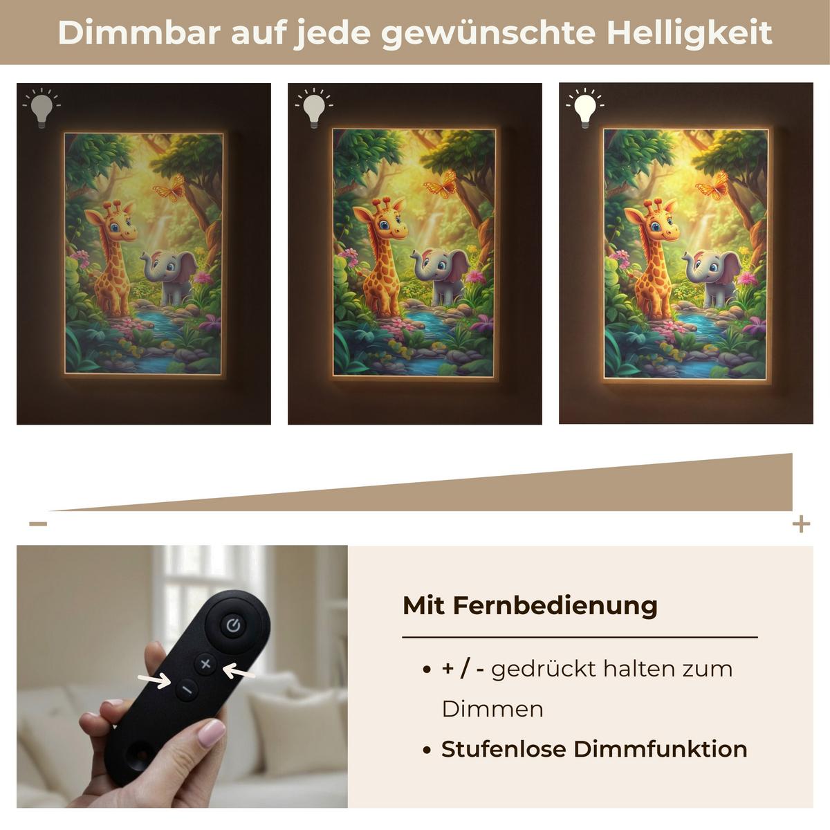 NACHTTISCHLAMPE MIT AKKU Giraffe - Elefant - Blumen - Dschungel 70x100 cm - Grün, Holzwerkstoff (8/70/100cm) - OnlyWow