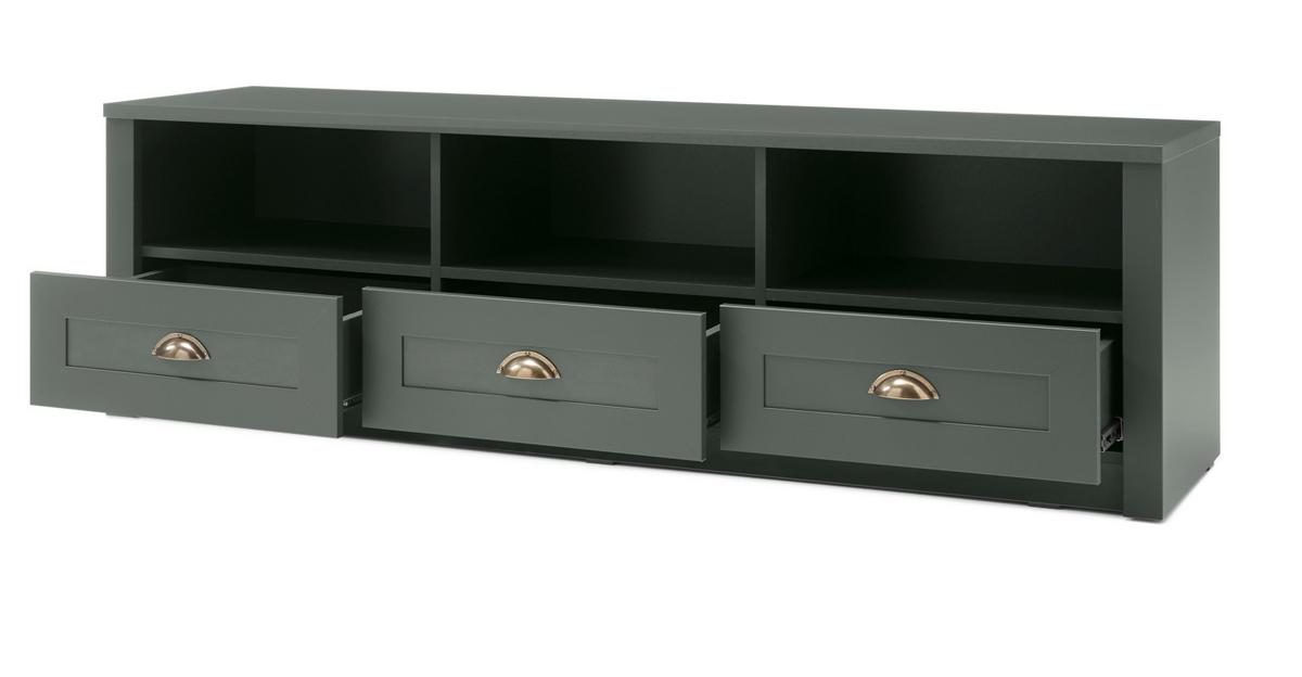 TV-LOWBOARD grün 158 x 47 cm, TV Unterteil im Landhaus-Stil - Chromfarben/Schwarz, Holzwerkstoff/Kunststoff (158/47/43cm) - Furn.Design