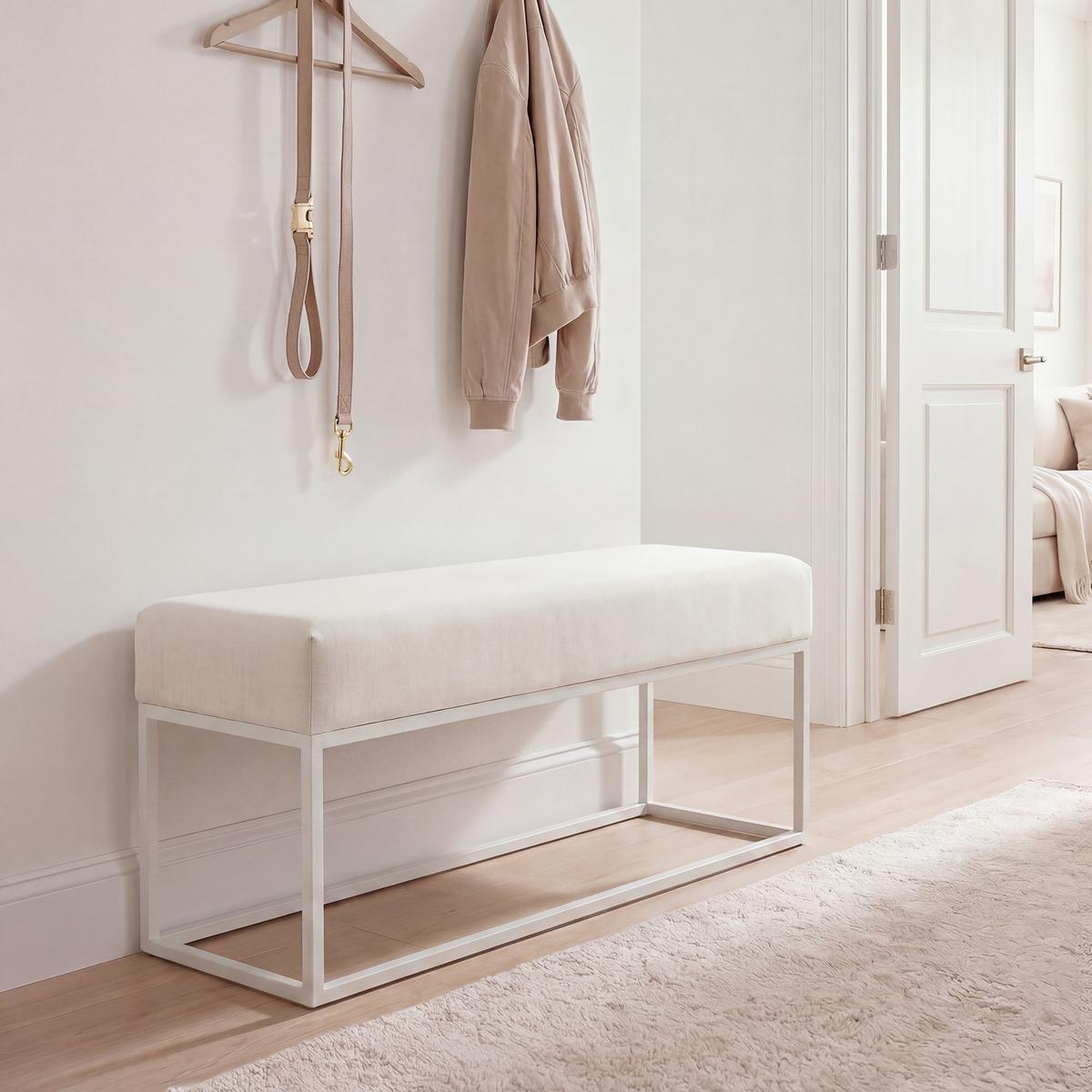POLSTERBANK STELLA 100 cm Metallgestell, Weiß / Creme - Creme, Textil/Metall (100/44/30cm) - Idohome