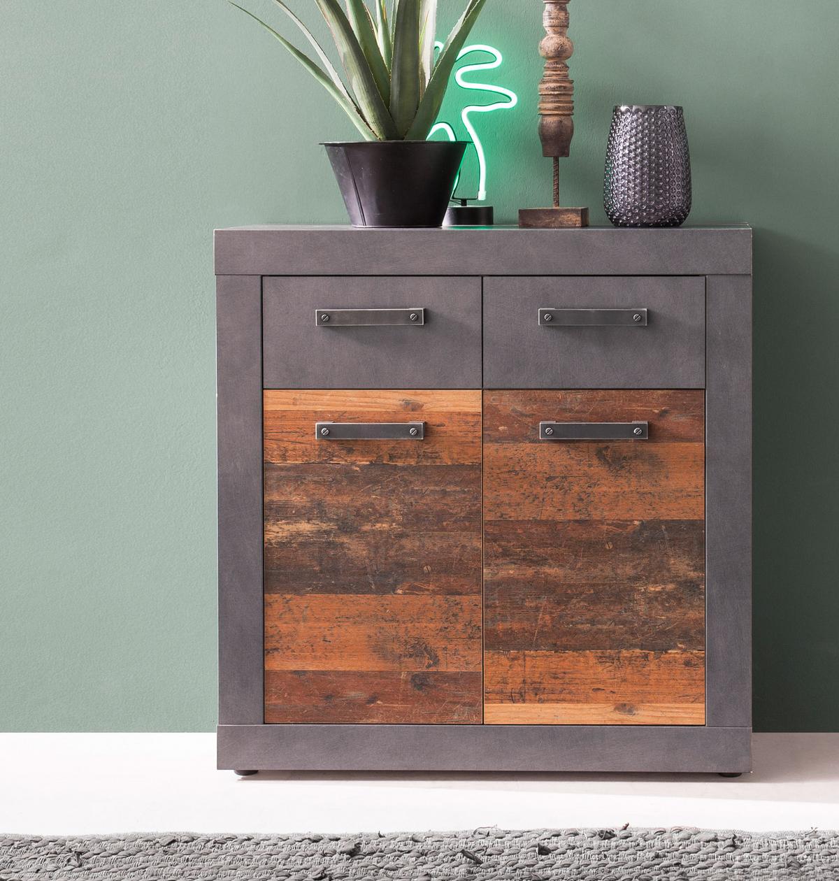 KOMMODE Used Wood Altholz Design mit Grau 82 cm, Anrichte 2-türig - Silberfarben/Schwarz, Holzwerkstoff/Kunststoff (82/86/37cm) - Top.Furn