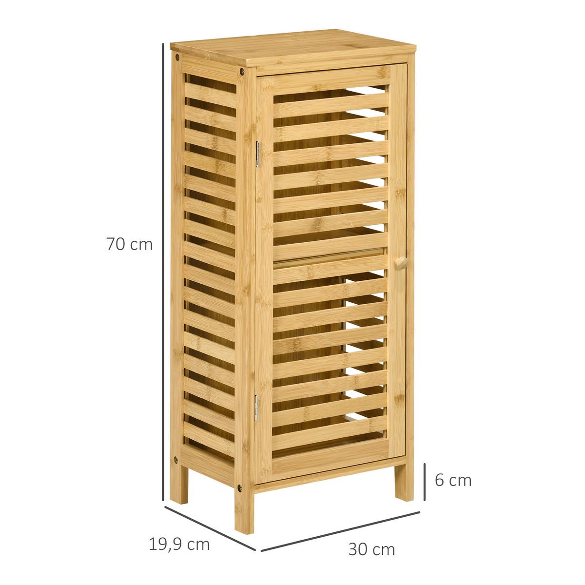 BADSCHRANK Badezimmerschrank, Bad Beistellschrank mit Lamellentür, 2 Fächern - Naturfarben, Holz (19.9/70/30cm) - Kleankin