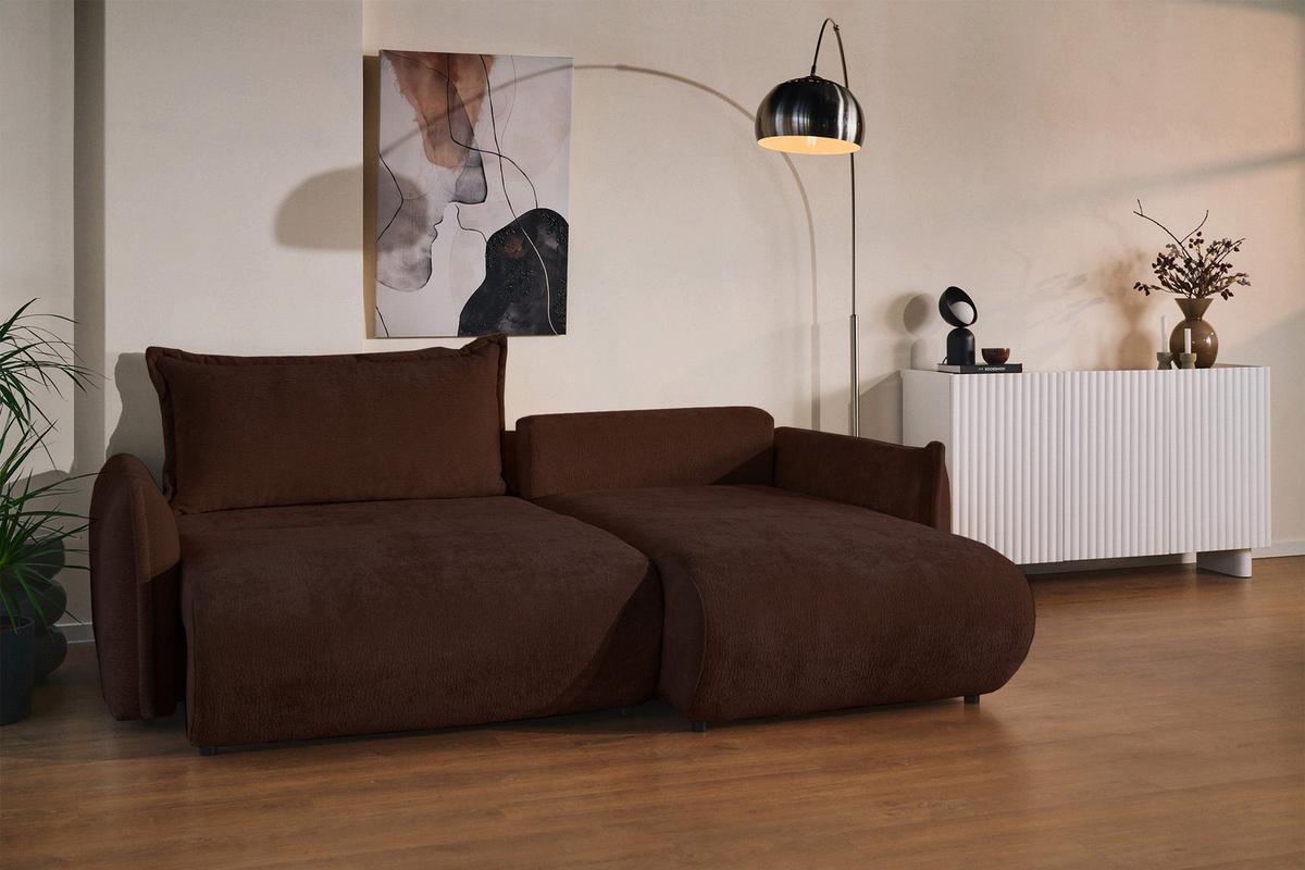 ECKSOFA Cushi Braun-Chenille - Schwarz/Braun, Kunststoff/Textil (183/252cm) - Selsey