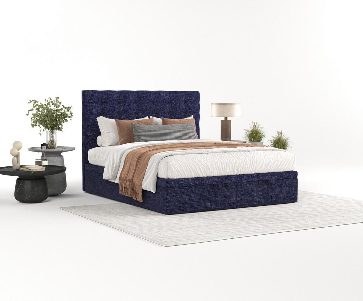 POLSTERBETT Callo mit Stauraum 120/200 cm Marineblau im Alta Stoff - Schwarz/Dunkelblau, Holz/Holzwerkstoff (120/200cm) - AltaBeds