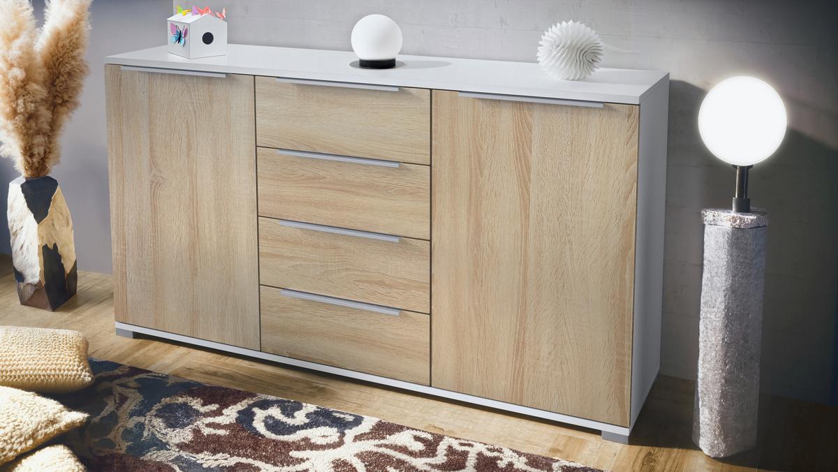 SIDEBOARD Linio Eiche sägerau - Eiche Bianco, Holzwerkstoff (138.5/75.5/35cm) - Vladon