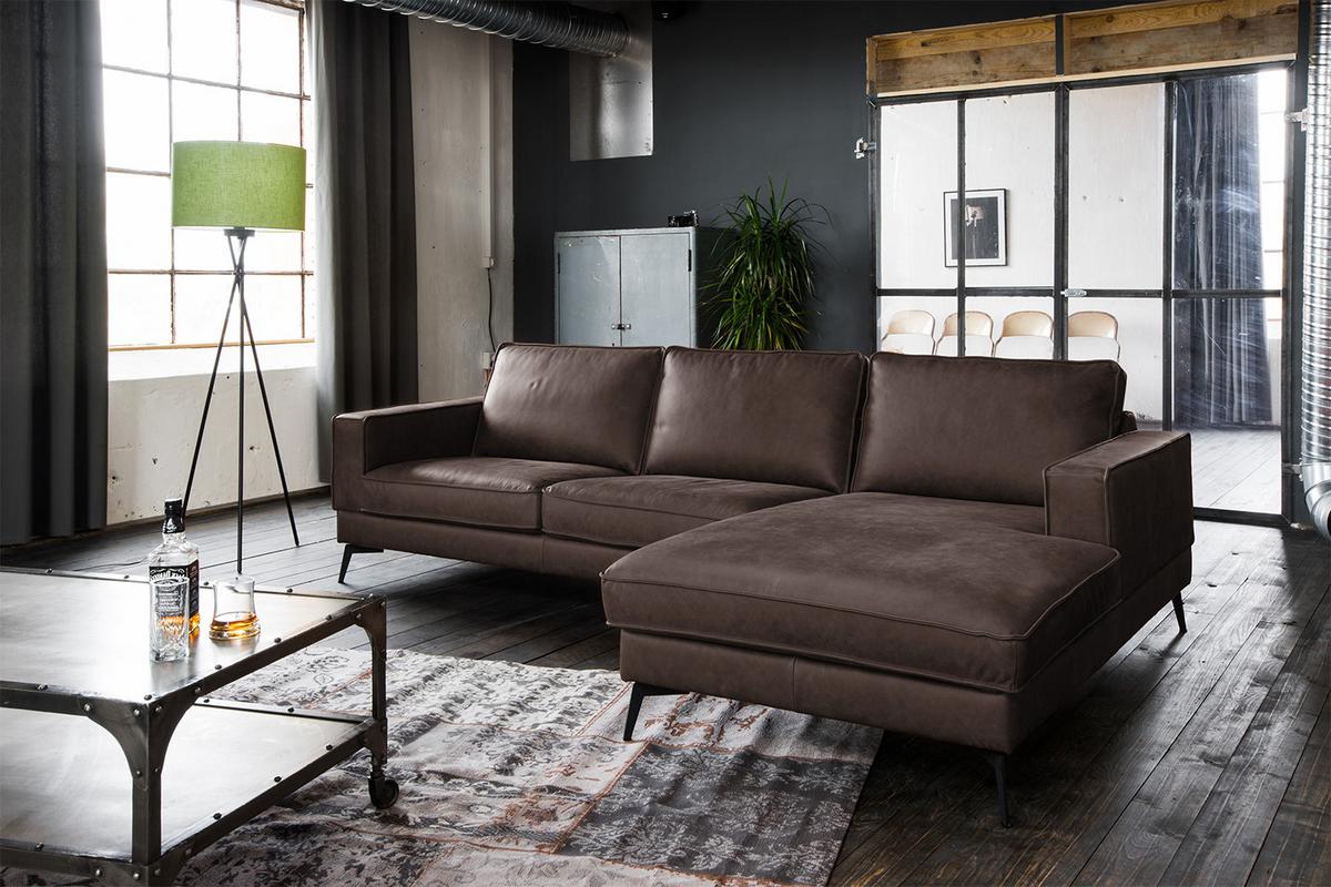 ECKSOFA BLOOM Dunkelbraun Leder - Dunkelbraun/Schwarz, Leder/Metall (276/177cm) - KAWOLA