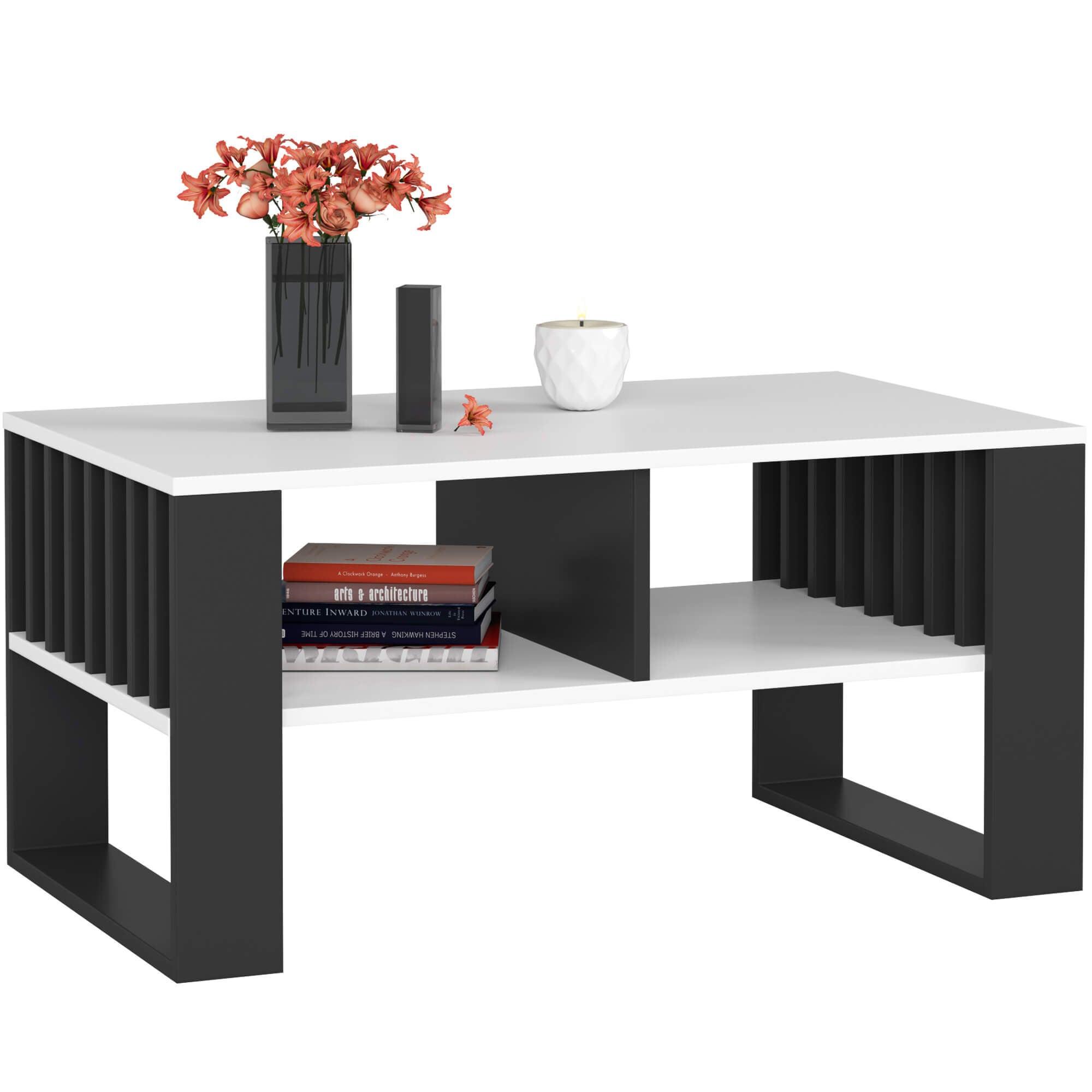 COUCHTISCH Weiß, Schwarz 45/92/53 - Schwarz/Weiß, Textil (53/92/45cm) - RAUMHIRSCH FURNITURE