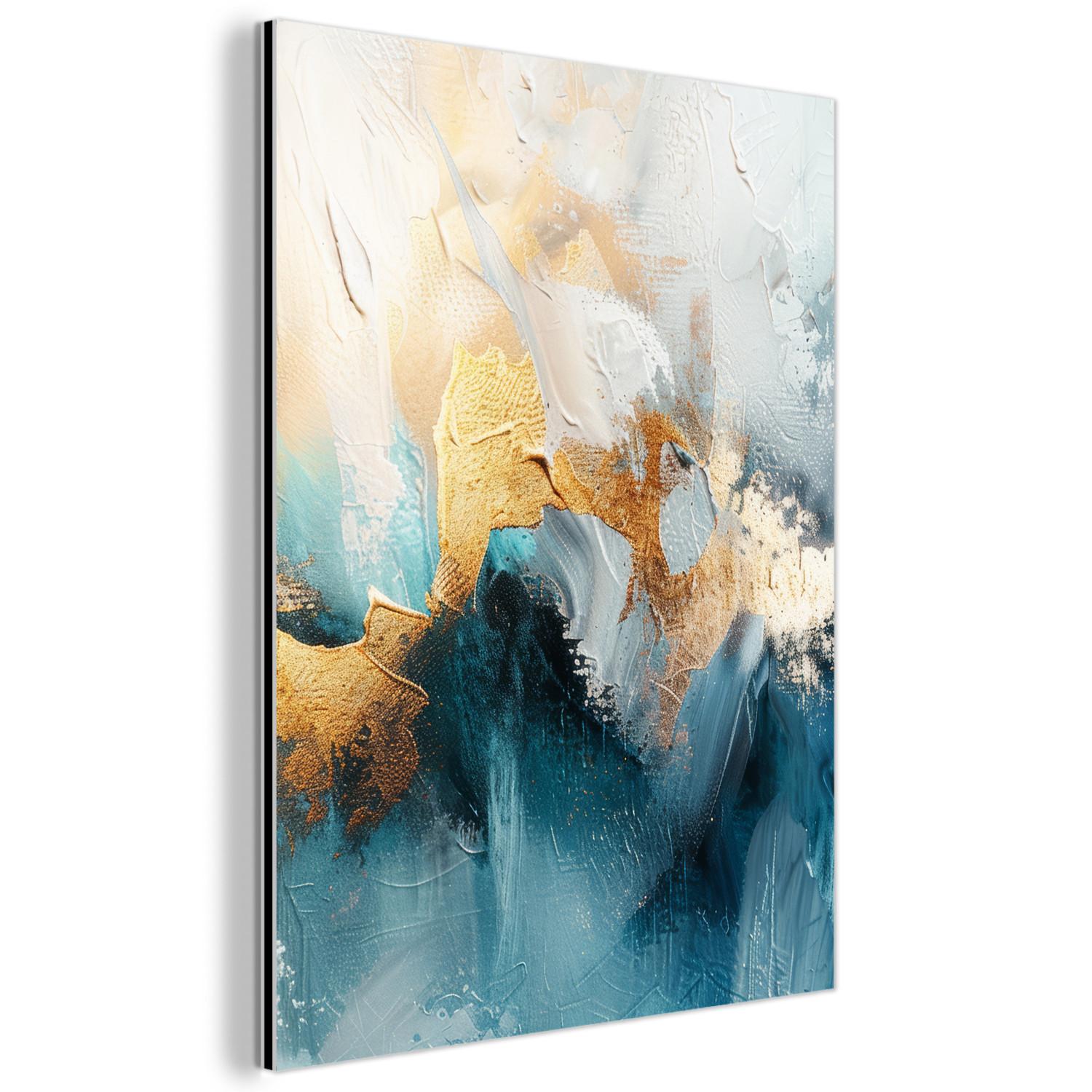 METALLBILD Abstrakt - Kunst - Gold - Blau 30x40 cm - Petrol, Metall (30/40cm) - MuchoWow