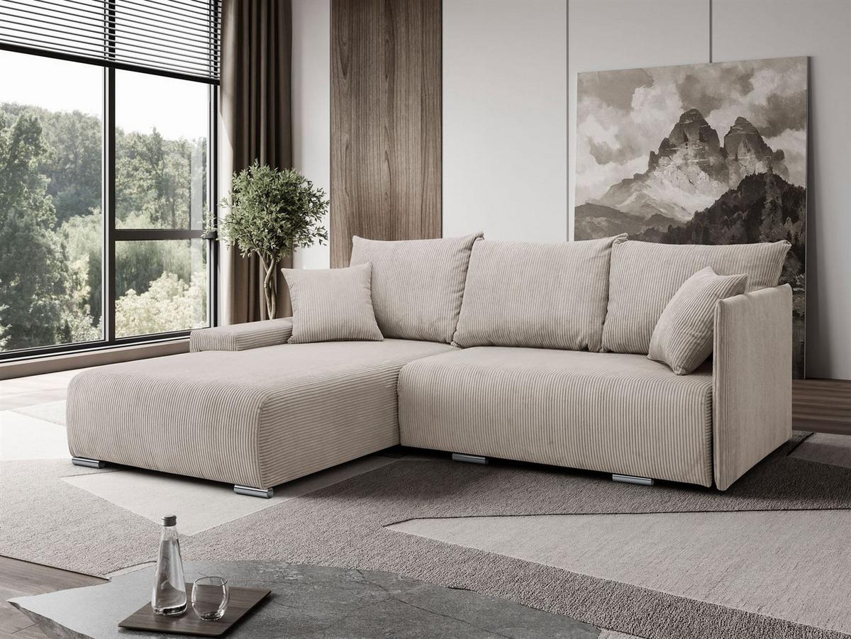 ECKSOFA LAVIO L mit Schlaffunktion und Bettzeugkasten Linke - Beige, Textil (246/188cm) - Lookway