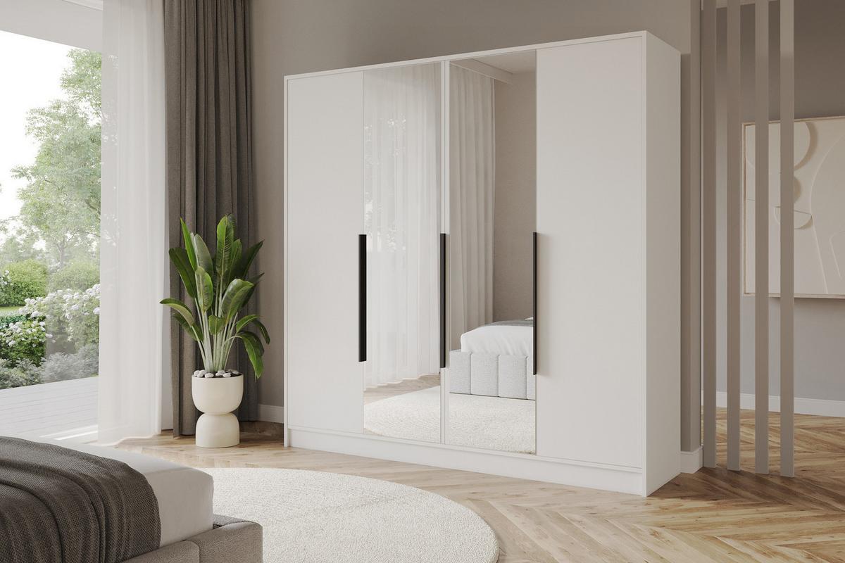 KLEIDERSCHRANK - LESE - 200 - Weiß - Schwarz/Weiß, Holzwerkstoff (200/200/51cm) - ALTDECOR