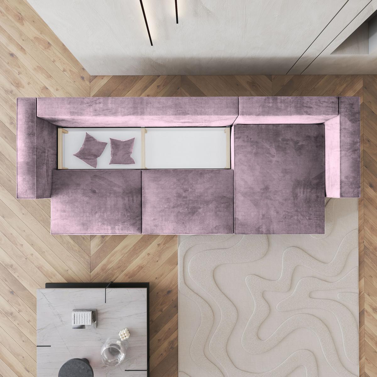 ECKSOFA TOLMO M Lila Velours-Stoff mit Schlaffunktion - Lila/Grau, Holz/Kunststoff (347/148cm) - MASSENO
