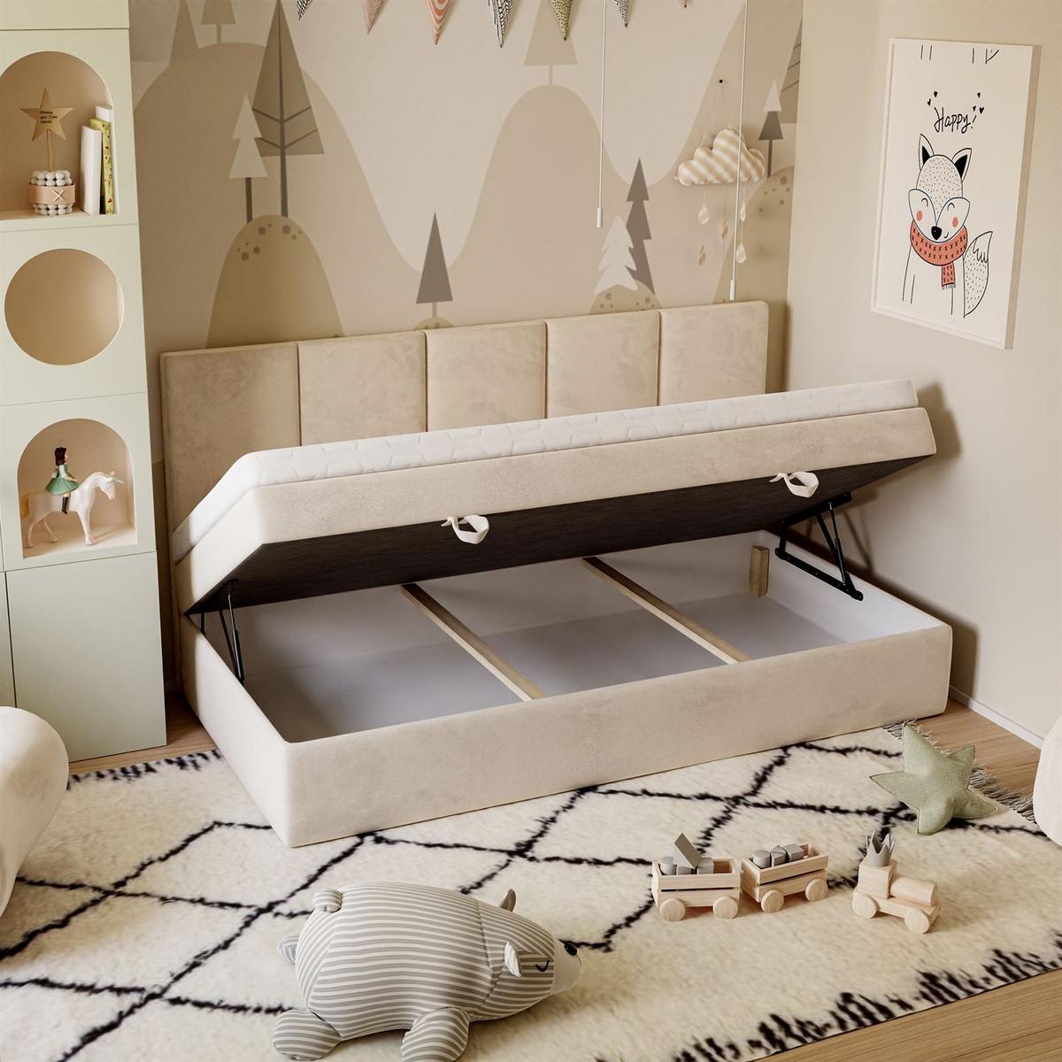 BOXSPRINGBETT ELZA MINI mit Topper 90x200 cm Royal Velvet 173 - Beige, Textil - Lookway