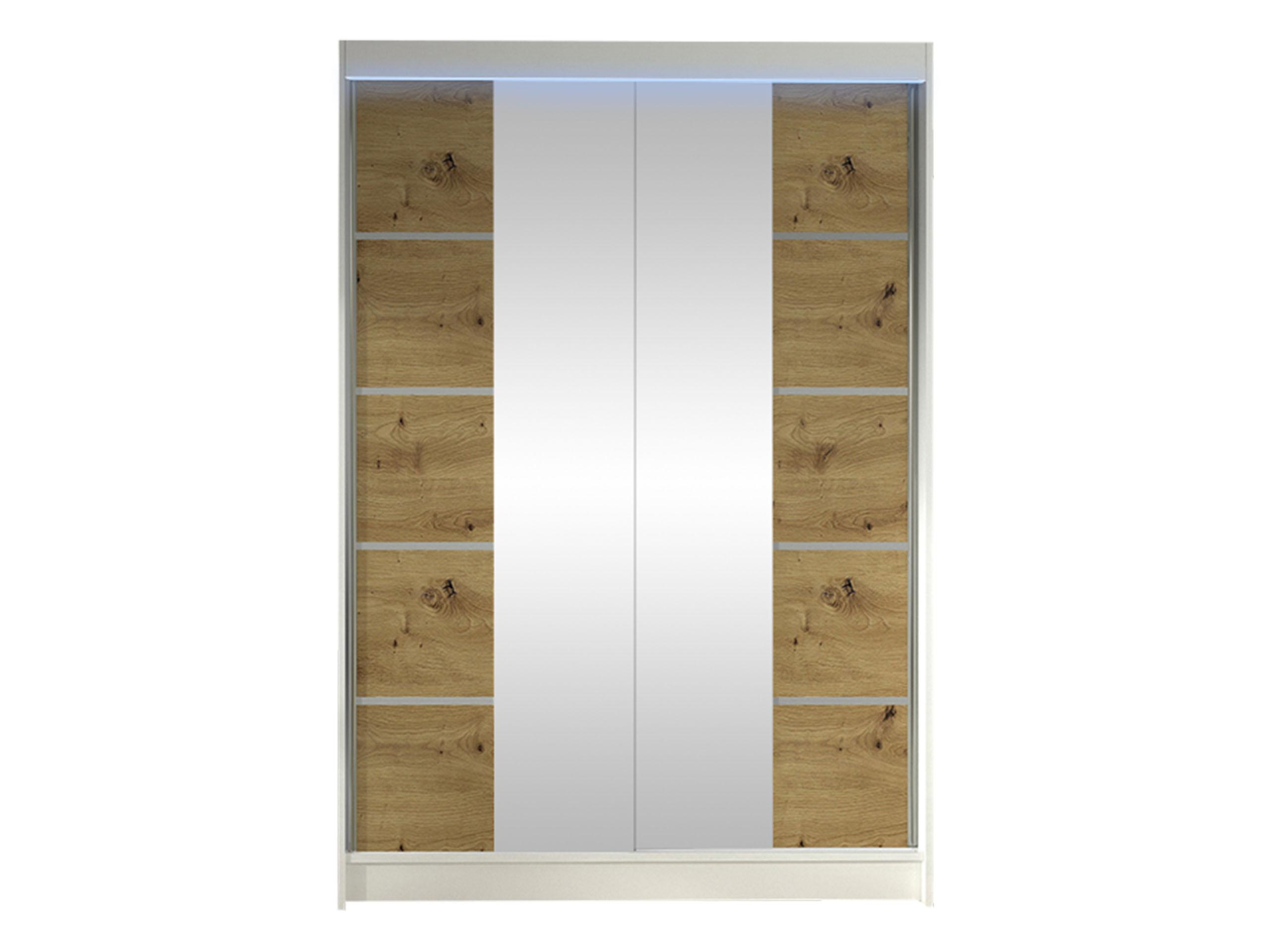 SCHWEBETÜRENSCHRANK Lino V mit RGB LED Beleuchtung - Weiß/Eiche Artisan, Holzwerkstoff/Metall (120/200/58cm) - MIRJAN24