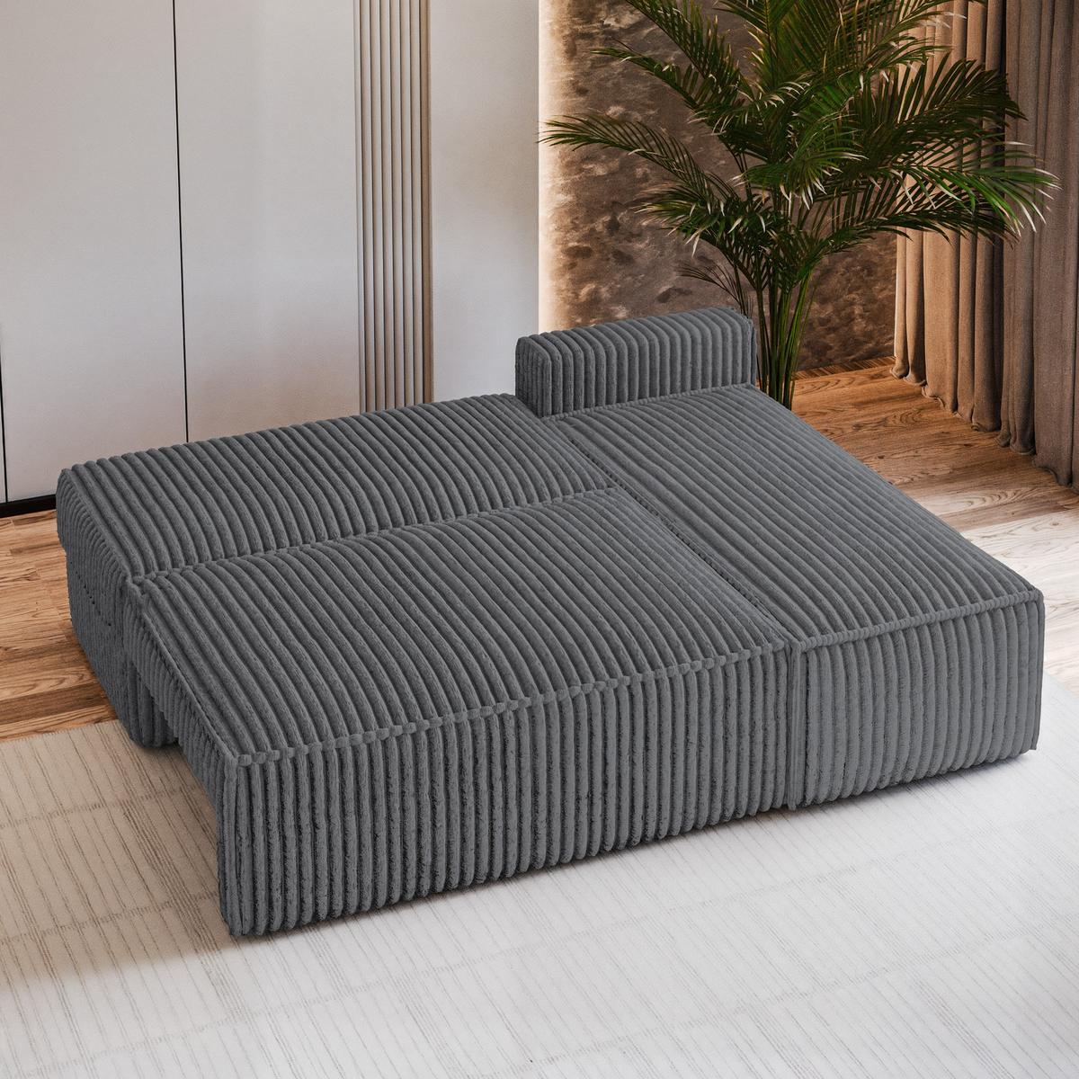 ECKSOFA BRISO T Graphitfarben Kordstoff mit Schlaffunktion - Graphitfarben/Grau, Holz/Kunststoff (200/140cm) - MASSENO