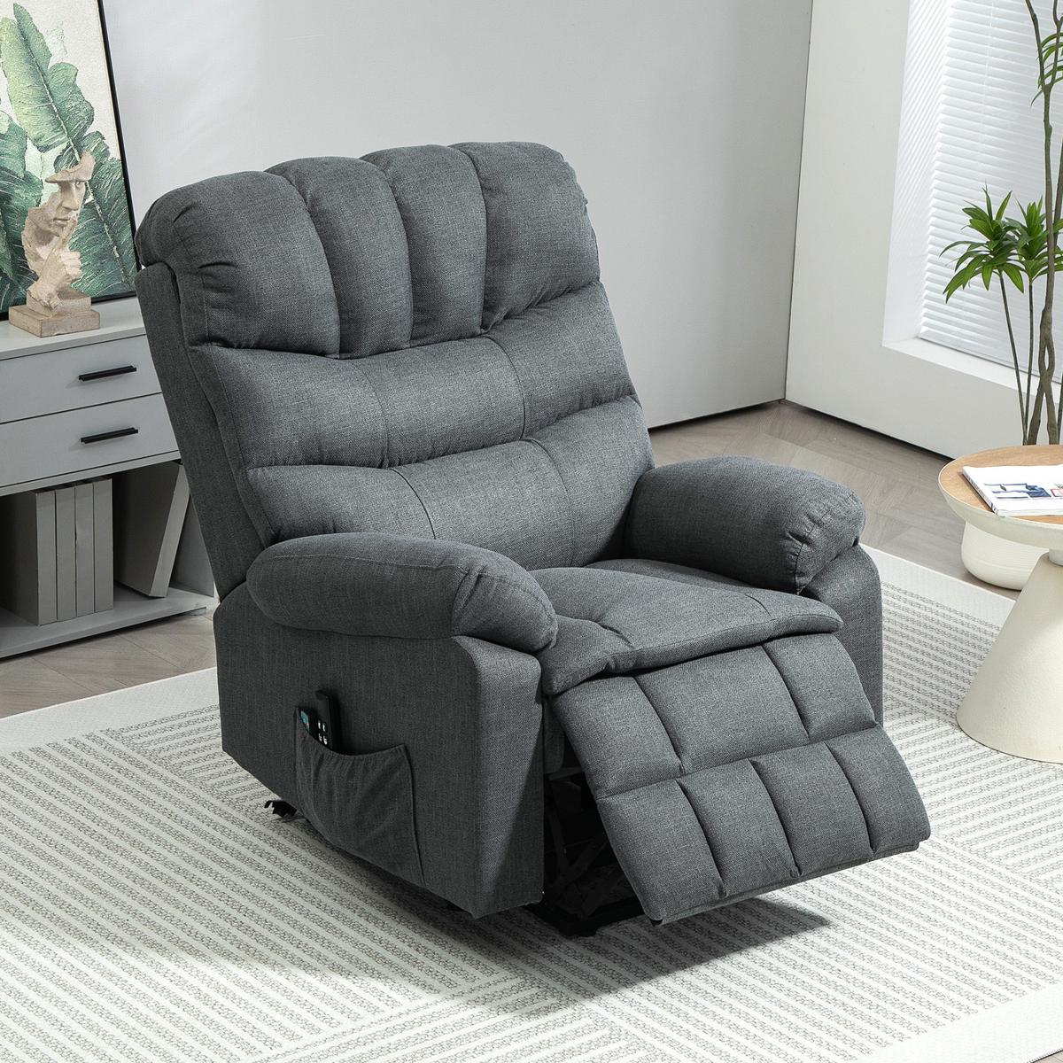 RELAXSESSEL Elektrisch Fernsehsessel mit Aufstehhilfe, Liegefunktion, Dunkelgrau - Dunkelgrau/Schwarz, Textil/Metall (93/112/100cm) - HOMCOM