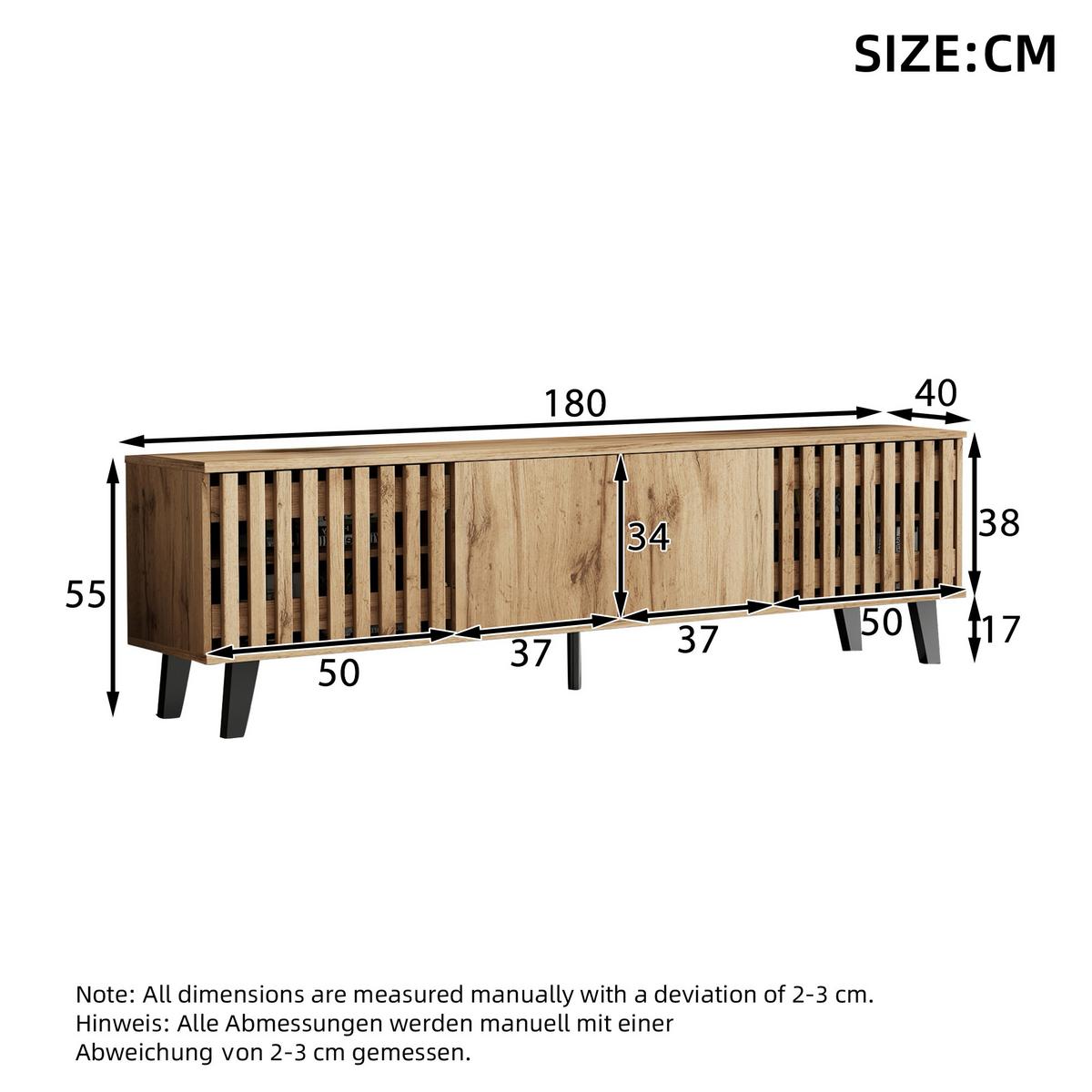 TV-LOWBOARD holz-optik natur für 70 zoll fernseher & 8 fächer - Naturfarben, Holzwerkstoff (180/55/40cm) - Urban Meuble