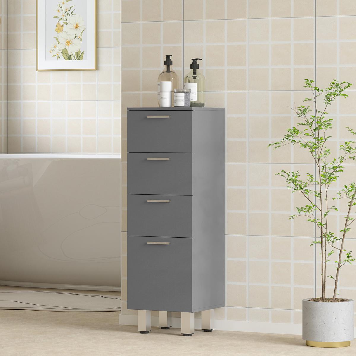BADEZIMMERSCHRANK Spanplatte Grau - Silberfarben/Grau, Holzwerkstoff/Kunststoff (30/93/30cm) - Kleankin