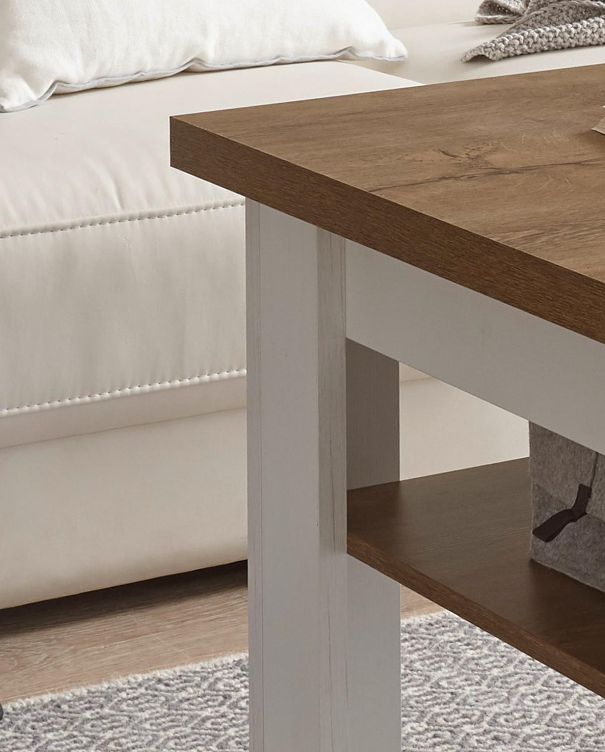 COUCHTISCH weiß Pinie, Eiche hell Landhaus Beistelltisch 120 x 60 cm - Eichefarben/Weiß, Holzwerkstoff (120/60/50cm) - Furn.Design