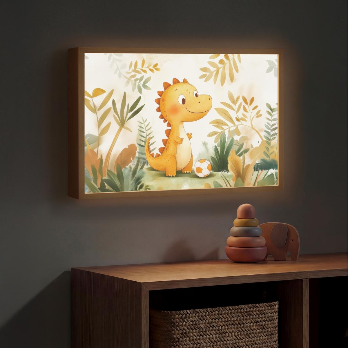 WANDLEUCHTE MIT AKKU Dino - Fußball - Orange 60x40 cm - Beige, Holzwerkstoff (60/40/8cm) - OnlyWow