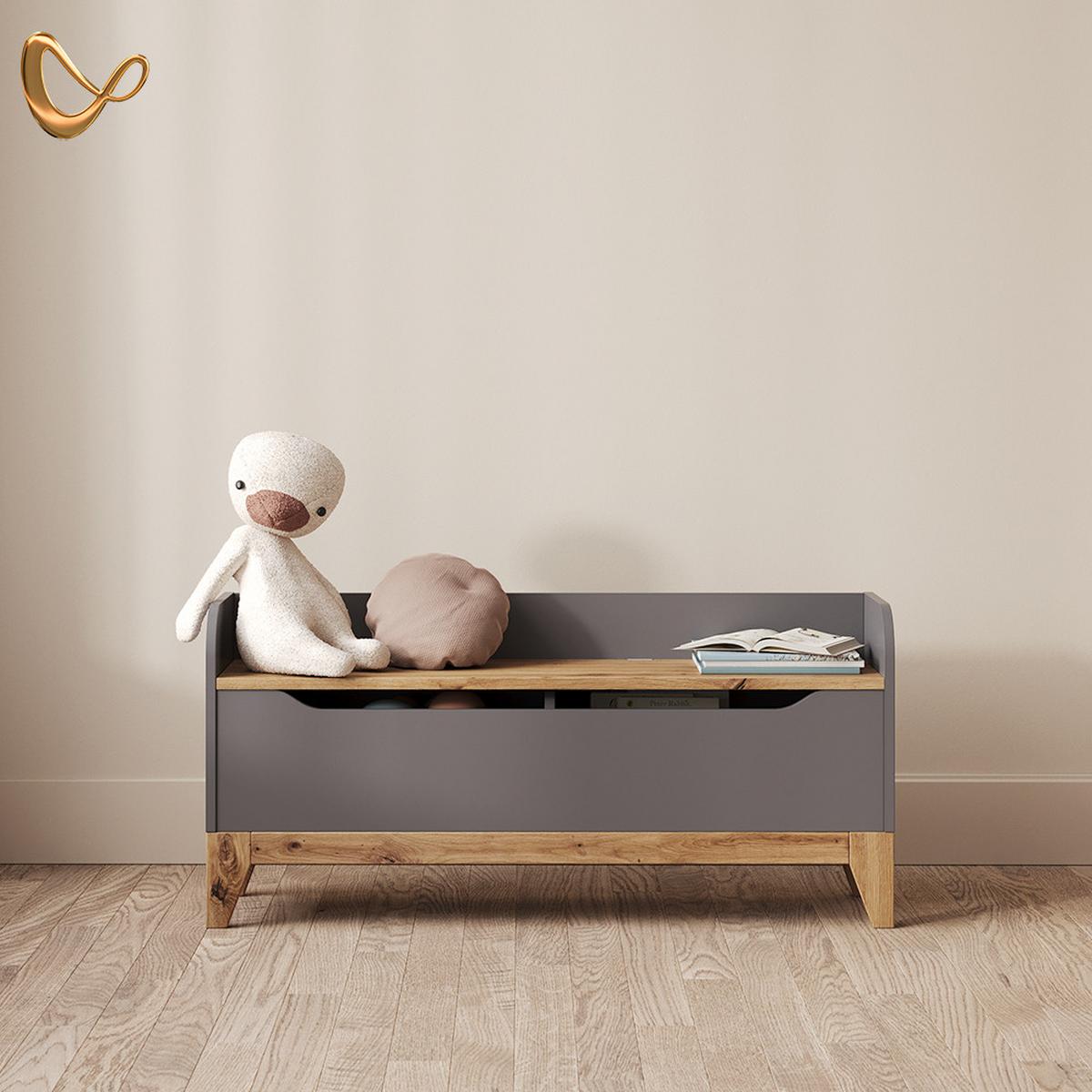 SPIELZEUGTRUHE Malia Grau/Artisan 107.2 x 50 cm mit Sitzbank - Eiche Artisan/Grau, Holzwerkstoff (107.2/30cm) - Livinity®