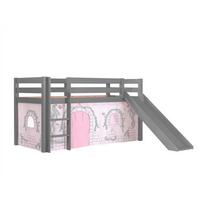HOCHBETT mit Rutsche Karolina Massivholz Grau Textilset Burg 1 - Hellgrau/Grau, Holz (90/200cm) - 58aufmkessel