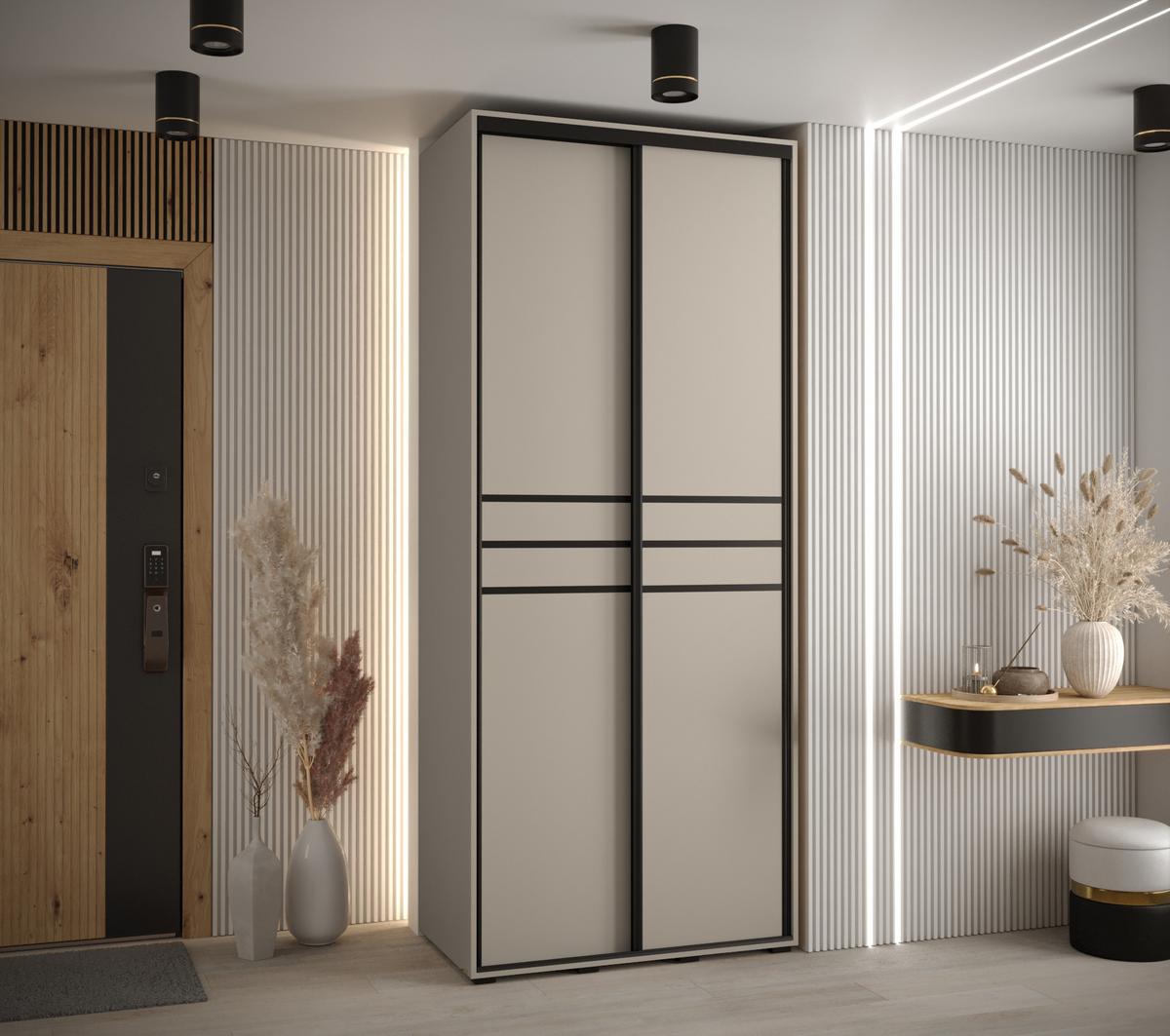 SCHWEBETÜRENSCHRANK 235,2/120/60 2-türig - Kaschmir/Schwarz, Holz/Metall (120/235.2/60cm) - MÖBEL KRYSPOL