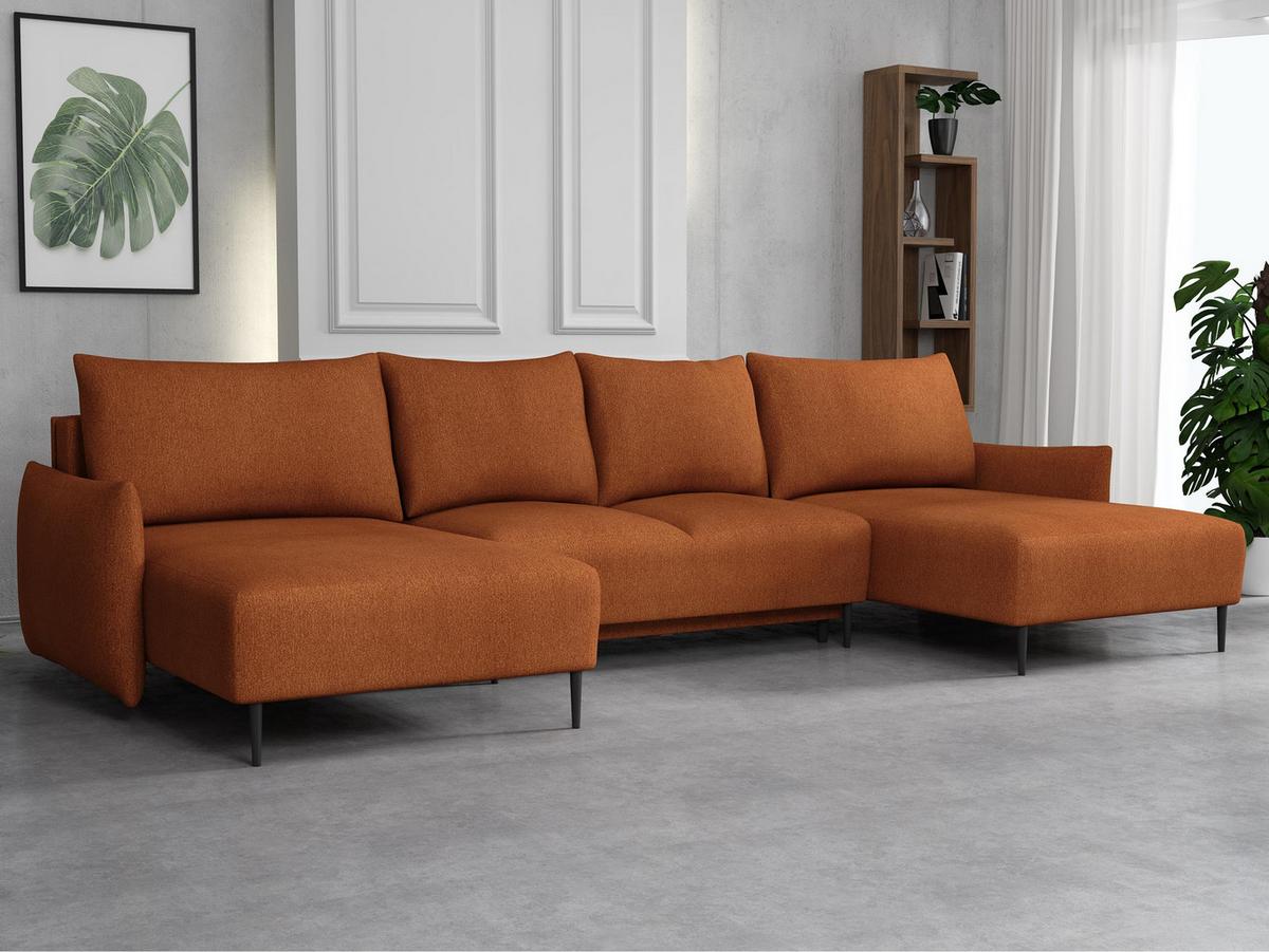 WOHNLANDSCHAFT Santi U - Schwarz/Orange, Holz/Textil (328/88/160cm) - MIRJAN24
