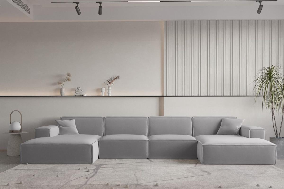 WOHNLANDSCHAFT Celes Premium Opera - Hellgrau, Holzwerkstoff/Textil (379/73/165cm) - Fun Möbel