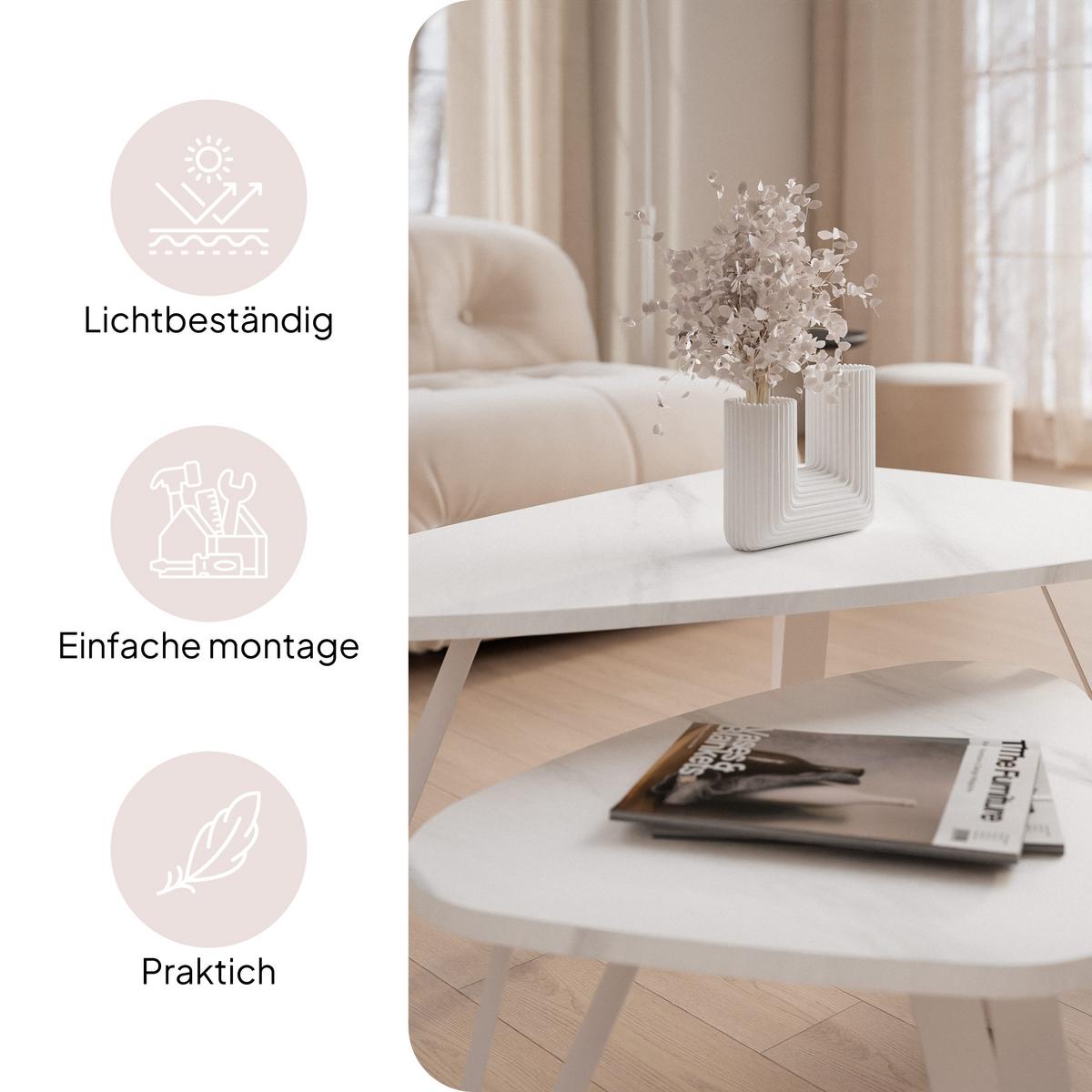 SATZTISCH NOA Stahlgestell, Freiform, Kaschmir / Bianco Marmor - Kaschmir/Perlmutt, Holzwerkstoff/Metall (94/60/42cm) - Idohome