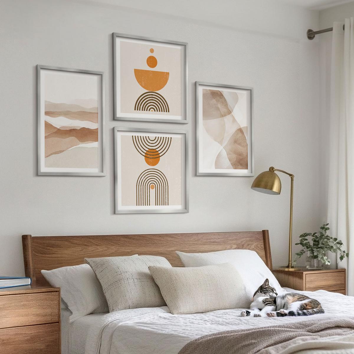 BILDER SET 4er Set - 50x50 cm & 40x60 cm Silberner Rahmen - Strukturen schattieren Minimalismus - Silberfarben, Kunststoff (50/50cm) - TULUP