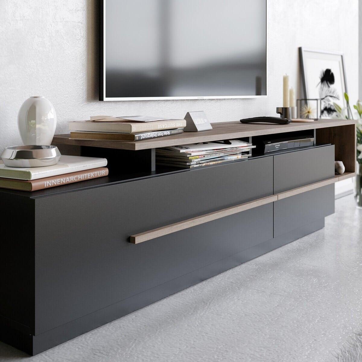 TV-MÖBEL mit 2 Klapptüren 38,9/180/46,4 cm - Schwarz, Holzwerkstoff (38.9/46.4/171cm) - Calicosy