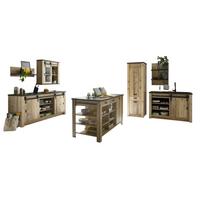 KÜCHEN-SET Used Wood hell, anthrazit, Küchenschrank Set 7-teilig mit Kochinsel - Anthrazit/Schwarz, Glas/Holzwerkstoff (201/201/64cm) - Furn.Design
