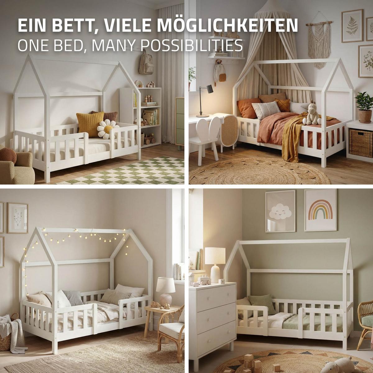 KINDERBETT 70x140 cm mit Rausfallschutz Weiß aus Kiefernholz - Weiß, Holz (70/140cm) - ML-DESIGN