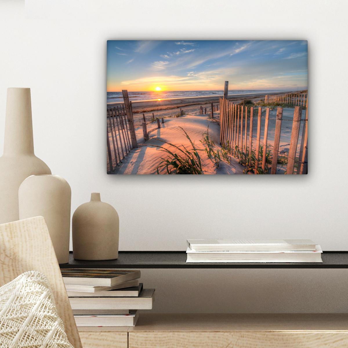 LEINWANDBILD Strand - Meer - Düne - Sonnenuntergang - Landschaft Deko Schlafzimmer 30x20 cm - Beige, Textil (30/20cm) - MuchoWow