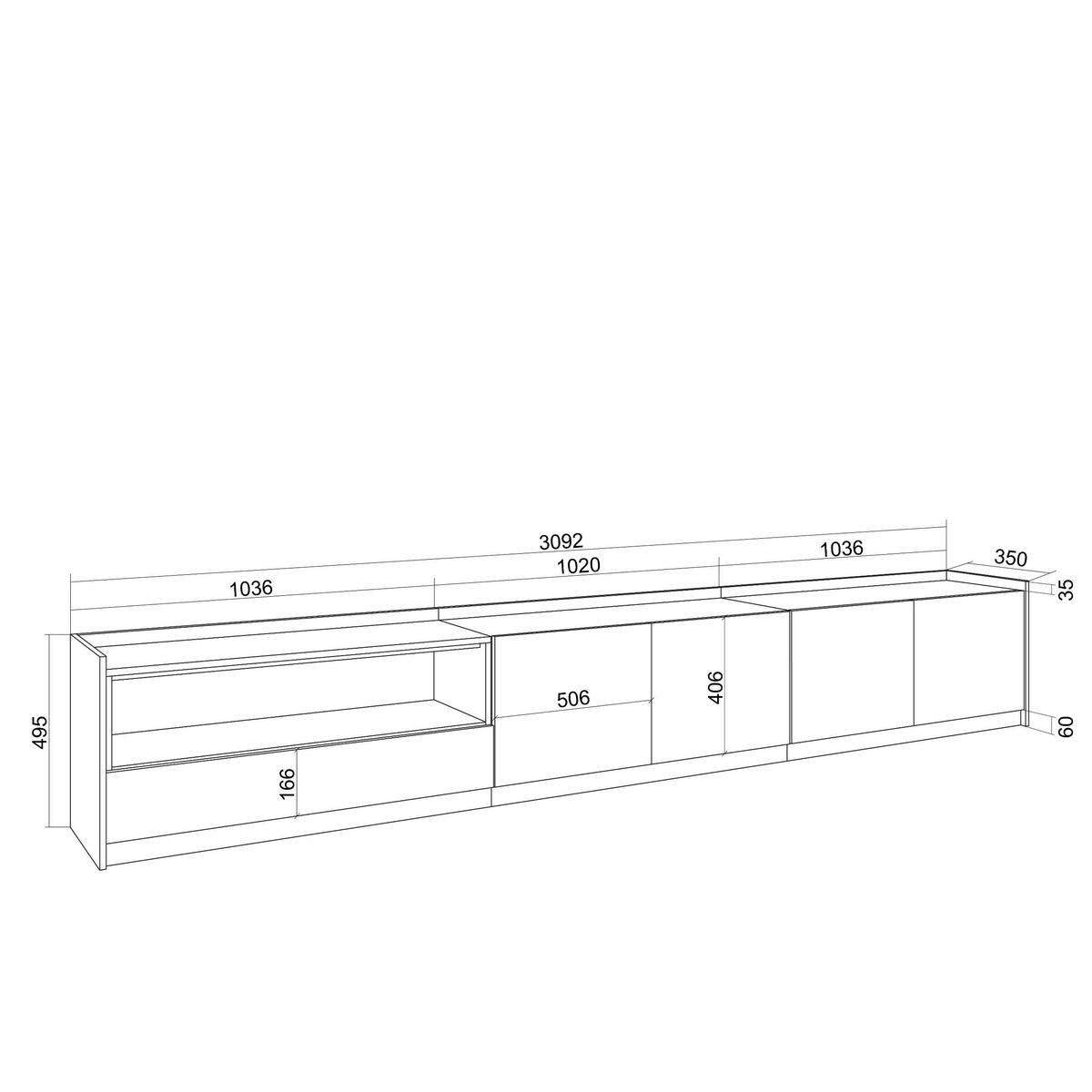 LOWBOARD, Dunkler Eiche und Schwarz, 310/37/50cm - Hellbraun, Holzwerkstoff (310/50/37cm) - Skraut Home