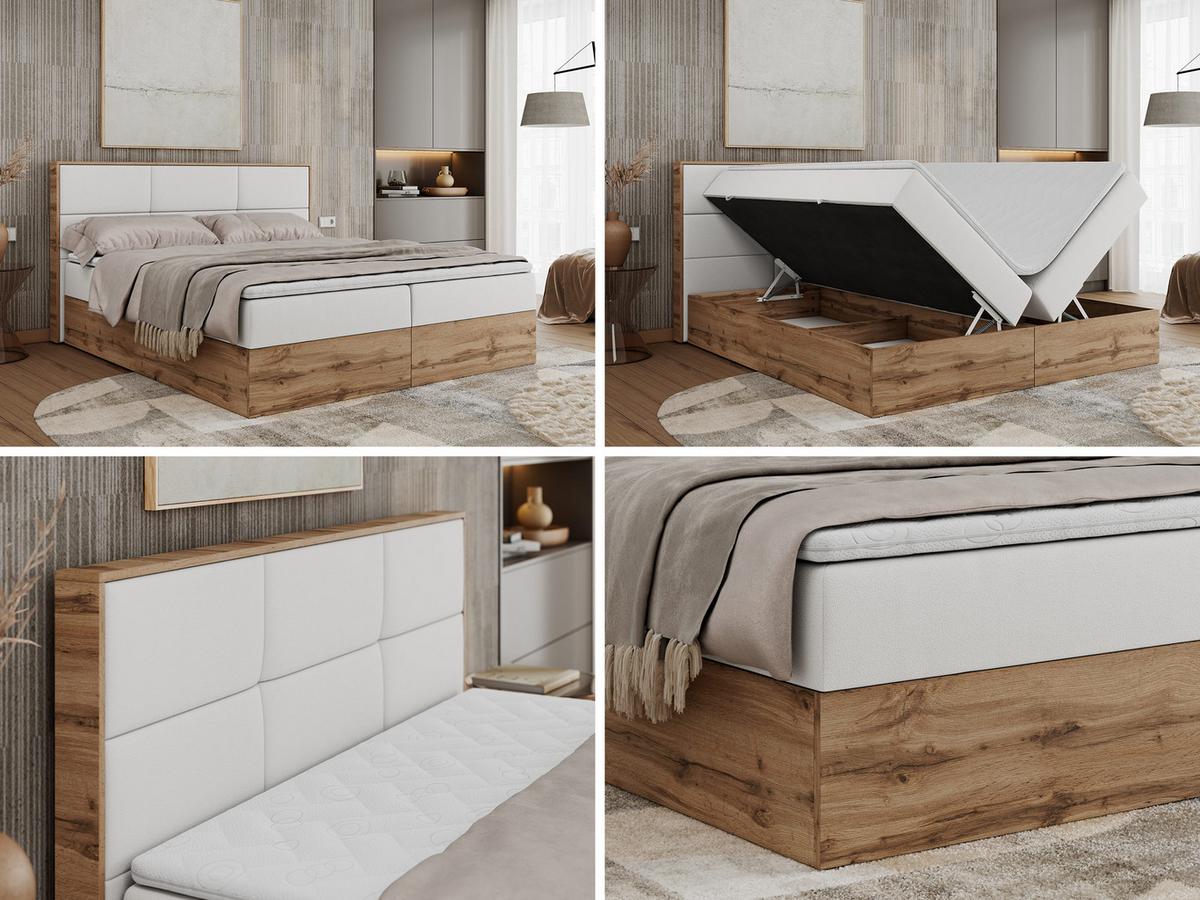 BOXBETT ALBERO 2 - 140/200 Weiß Kunstleder - H4 - Weiß, Holz/Textil (140/200cm) - MKS