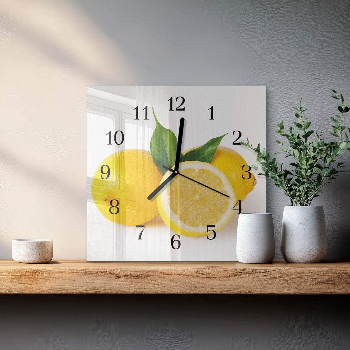 WANDUHR aus Glas 30x30 cm - Zitronen - Gelb, Glas (30/30/0.4cm) - TULUP