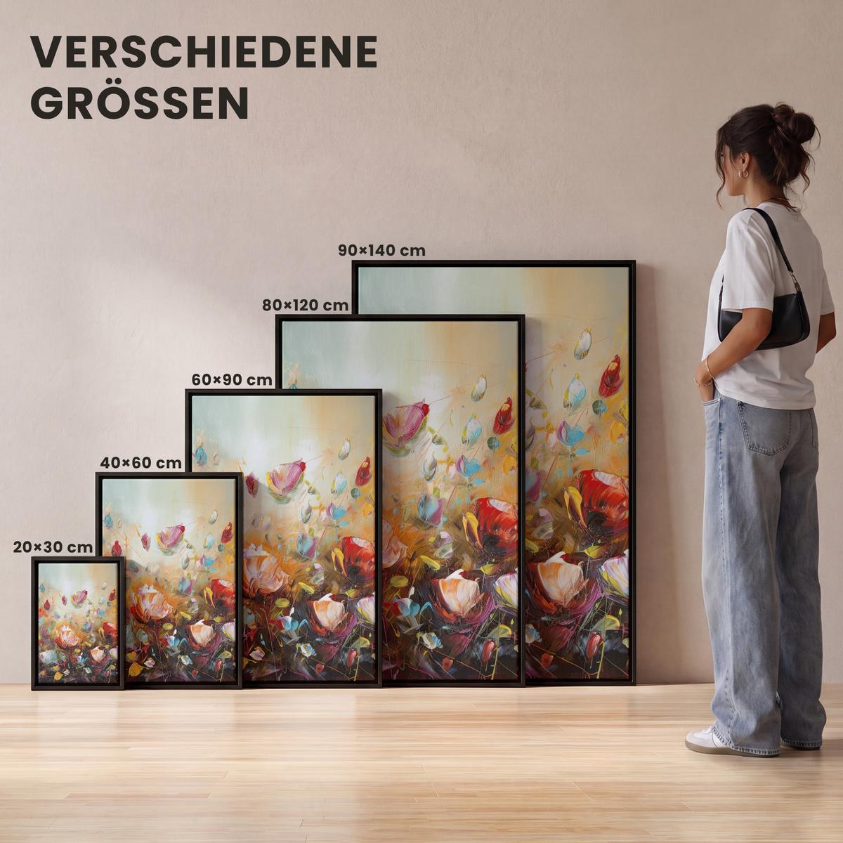 LEINWAND Bilder mit Rahmen - Blumen - Kunst - Natur - Ölgemälde - 100x150 - Multicolor, Textil (100/150cm) - MuchoWow