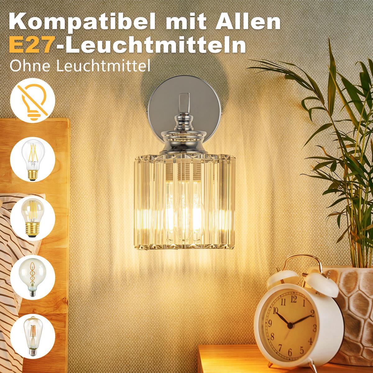 WANDLEUCHTE Falyn 13.6/13.6/23 cm - Chromfarben, Glas/Metall (13.6/23/13.6cm) - ZMH