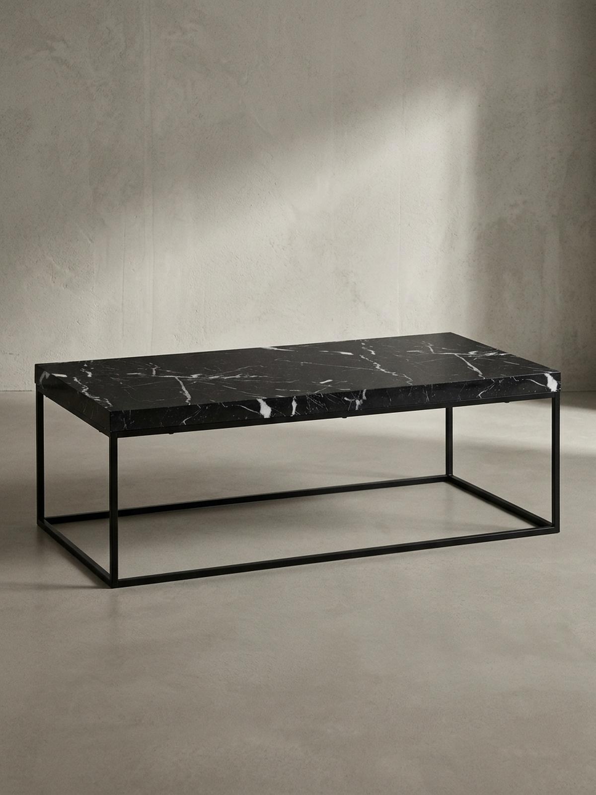 COUCHTISCH in Stein-Optik mit Metallbeinen, Modernes Design, Rechteckig, Groß, Schwarz 120x60x38 cm - Schwarz, Holzwerkstoff/Metall (60/120/38cm) - KADIMA DESIGN