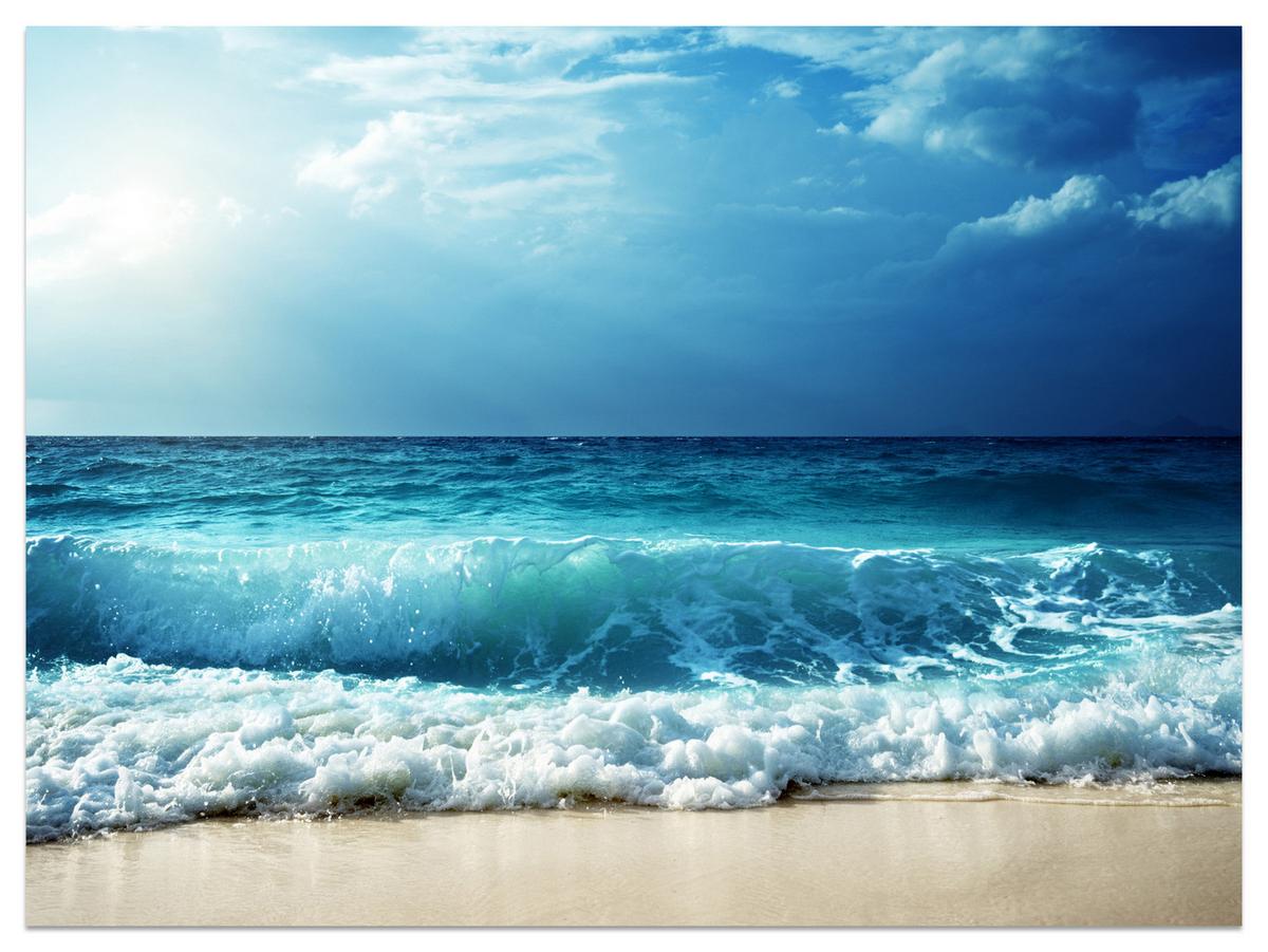 FOTOTAPETE Meer Wellen Strand Landschaft 3D 100x70 - Blau/Beige, Papier (100/70cm) - Muralo