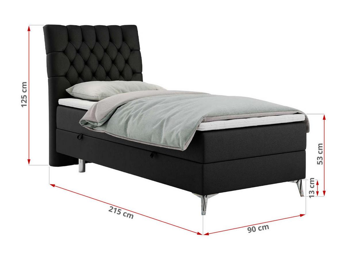 BOXBETT MILEN 90/200 Schwarz Kunstleder - H4 - Rechts Seite - Schwarz, Holz/Textil (90/200cm) - MKS