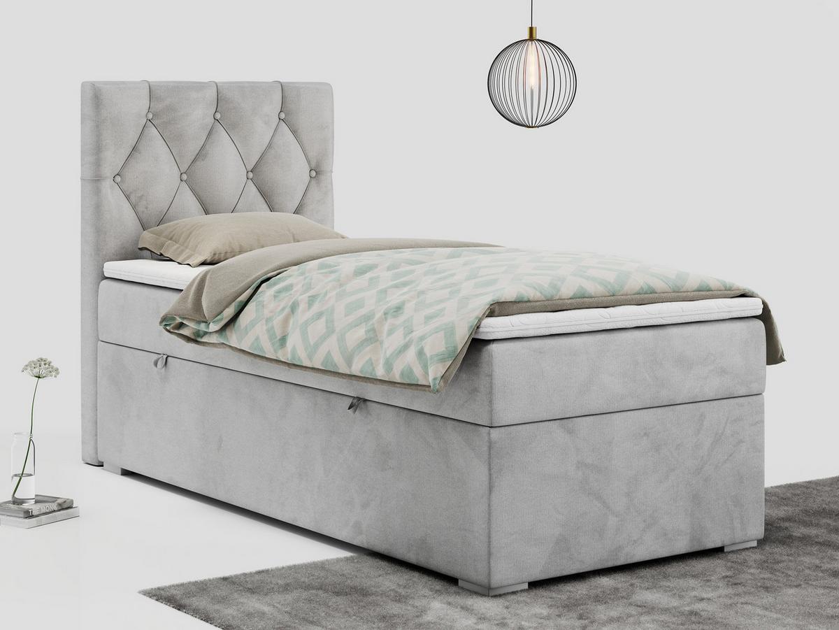 BOXBETT ALDA 90/200 Hellgrau Velvet - H3 - Links Seite - Hellgrau, Holz/Textil (90/200cm) - MKS